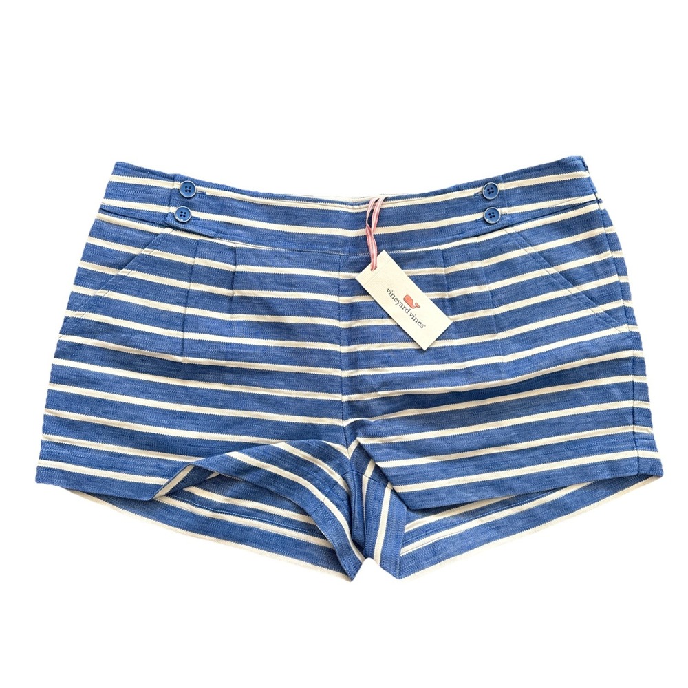 Vineyard Vines Shorts Women 10 Linen Cotton Blue White Stripes 2 Inch Inseam NWT